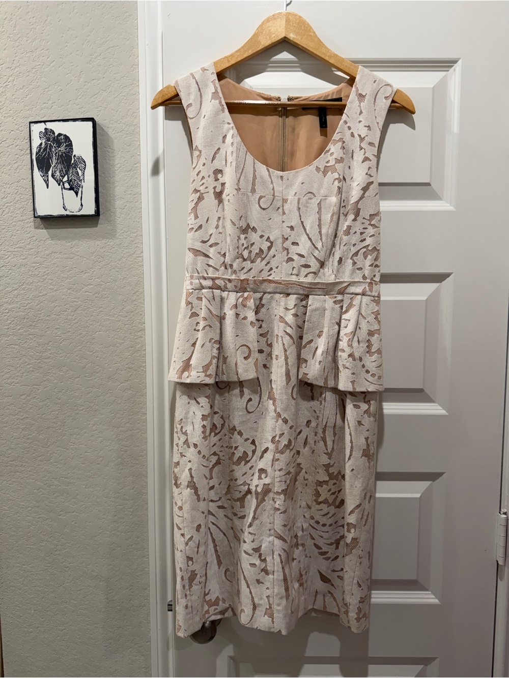 BCBGMaxAzria Blush and Nude Peplum Lace Sheath Dress